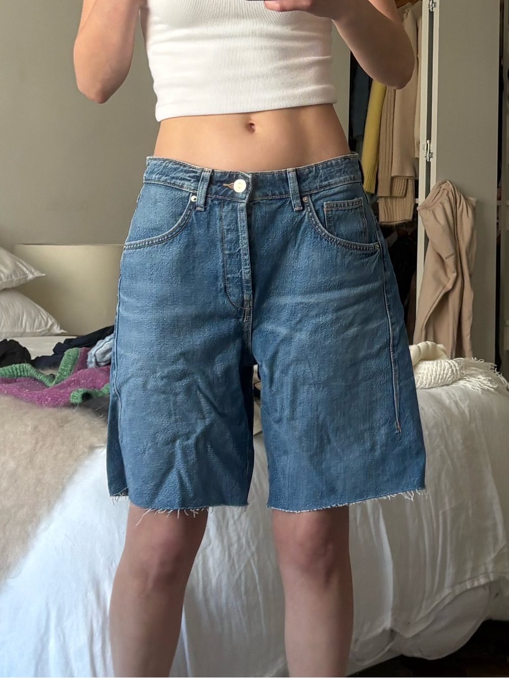 Zara Long Adjustable Jean Shorts